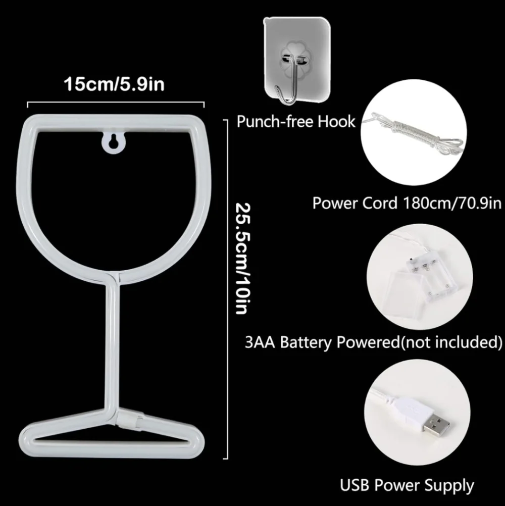 Wine Glass Neon Sign Warm White 5.9